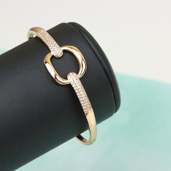 Elegant Rose Gold Bangle with Sparkling Circular Center Accent, XPBL0455 - Picture 8 of 12